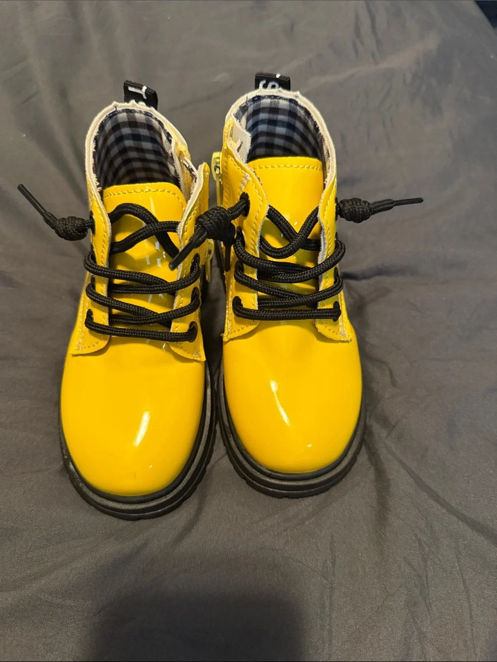Yellow Kids Lace-Up Glossy Ankle Boots
